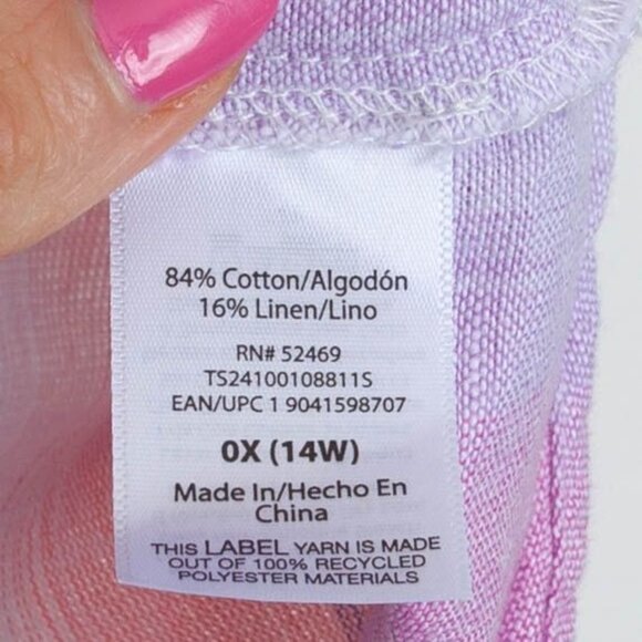 Terra & Sky Womens Button Down Linen Camp Shirt Size 0X Short Sleeve Ombre‎ Work - Picture 5 of 7